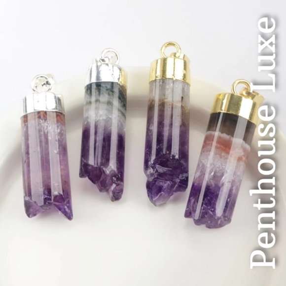 REAL Amethyst Core Quartz Crystal Pendant Necklace - Picture 4 of 7